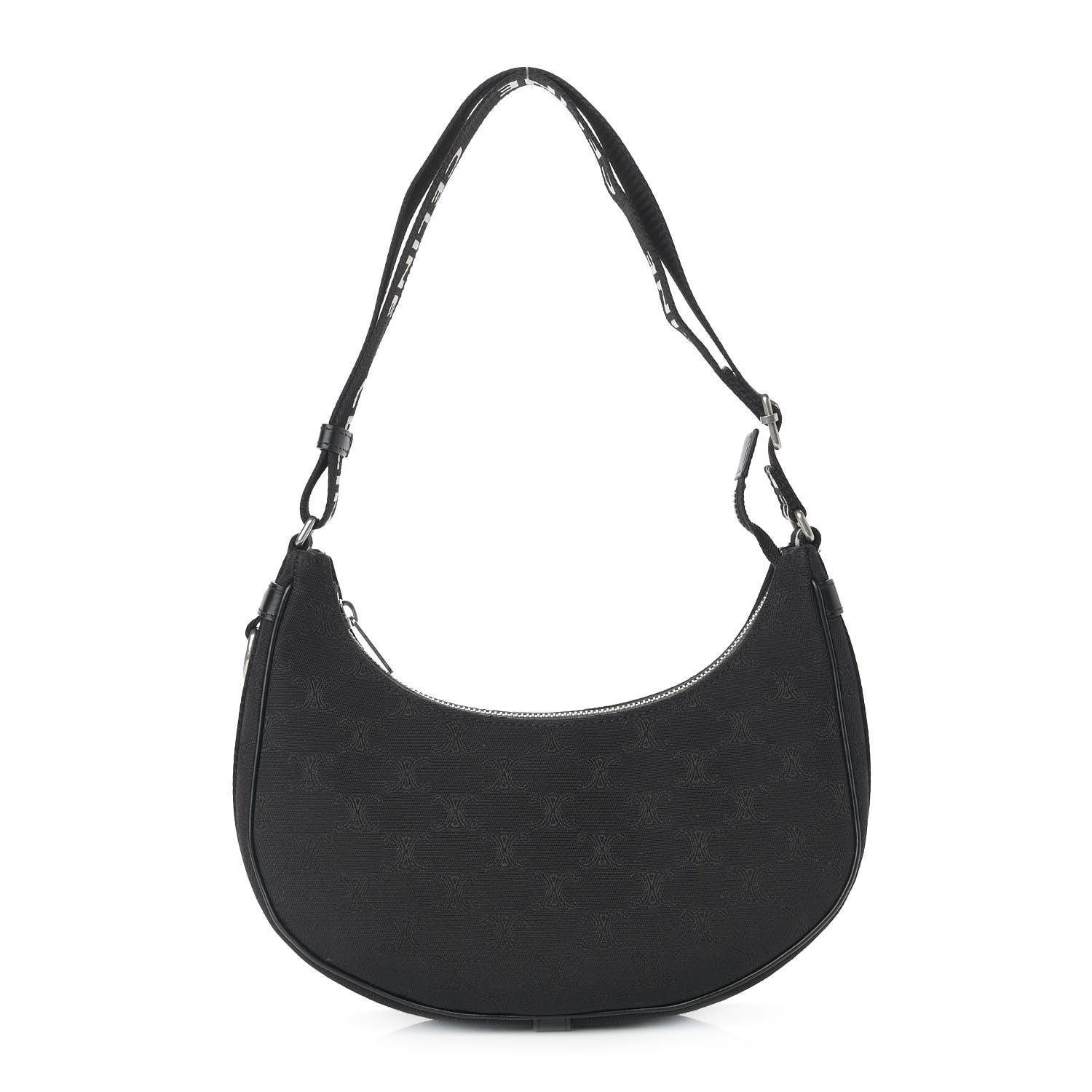 Celine Canvas Calfskin Jacquard Medium Ava Triomphe Shoulder Bag With Strap Black 1 of 9