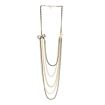 Chanel Lambskin Bow CC Multistrand Long Necklace Gold Black 3 of 5