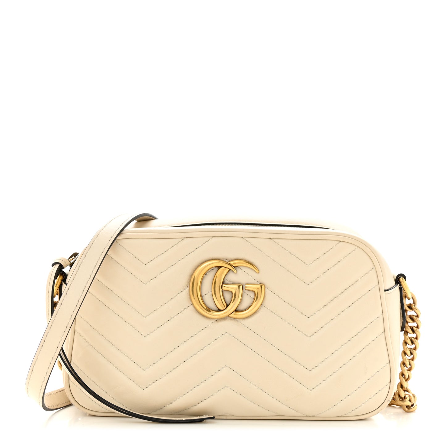 Calfskin Matelasse Small GG Marmont Chain Shoulder Bag White