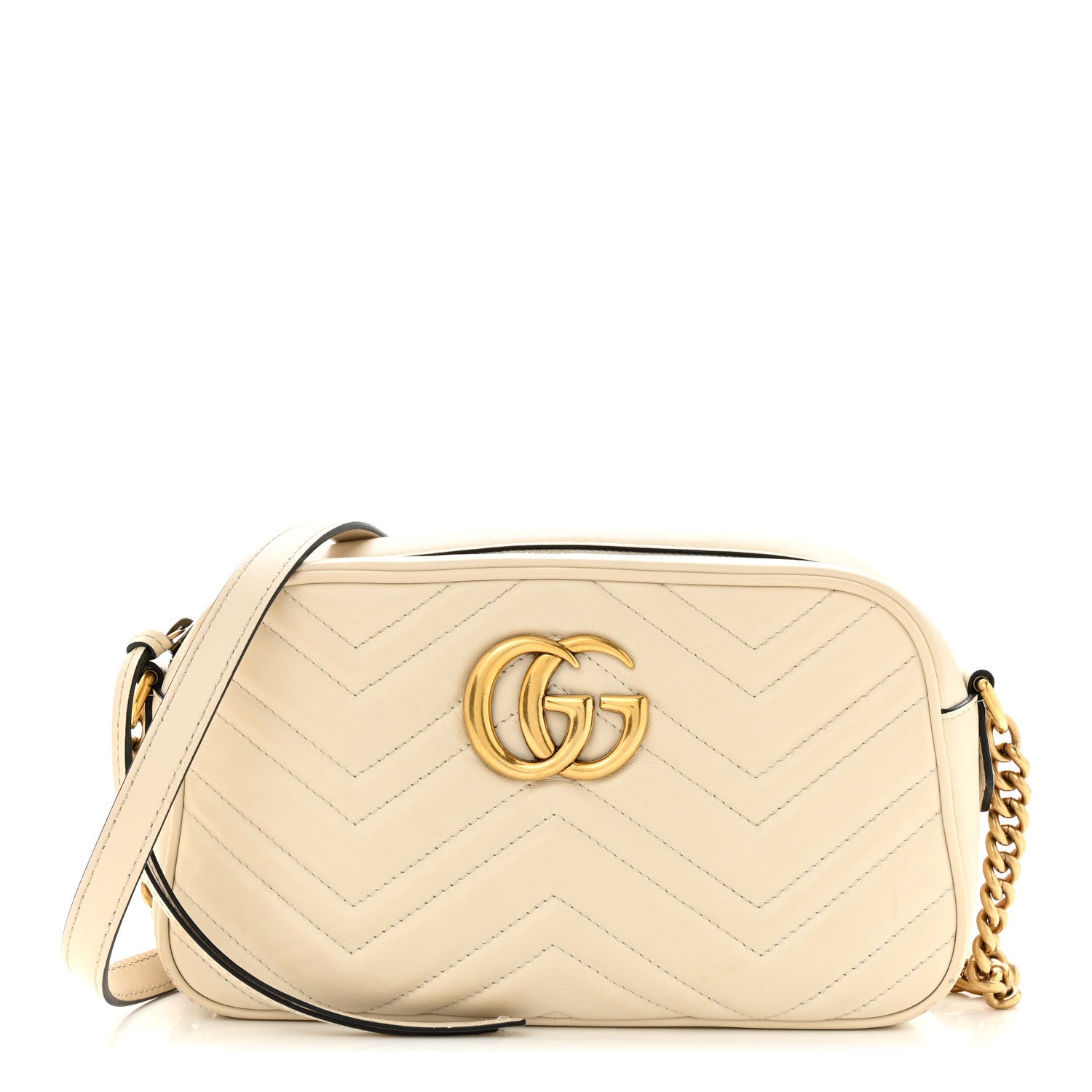 Gucci Calfskin Matelasse Small GG Marmont Chain Shoulder Bag White 1 of 13
