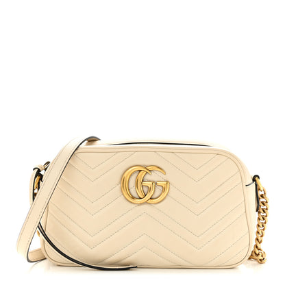 Gucci Calfskin Matelasse Small GG Marmont Chain Shoulder Bag White 1 of 13