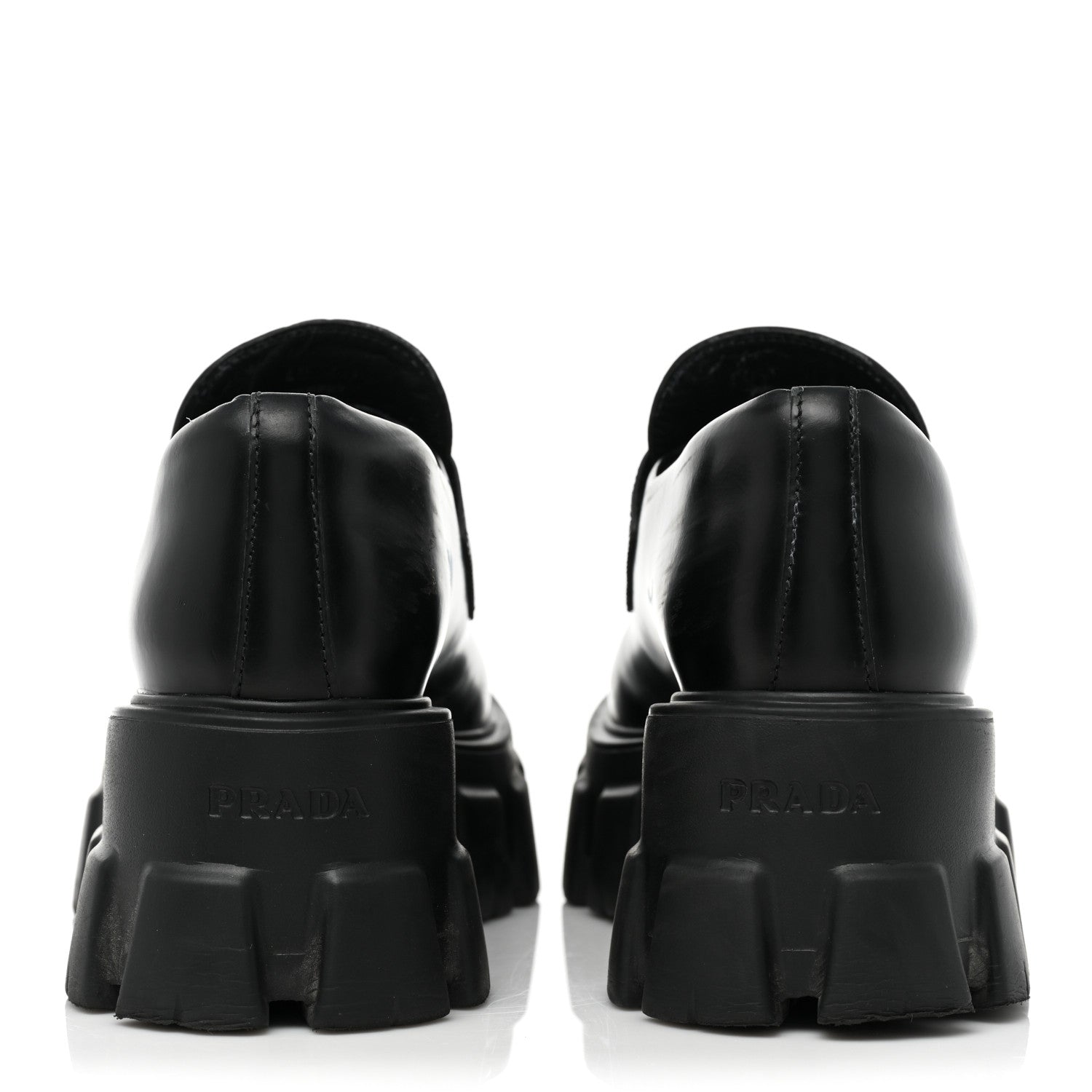 Prada Spazzolato Rois Metal Triangle Logo Monolith 55mm Loafers 37.5 Black 4 of 23