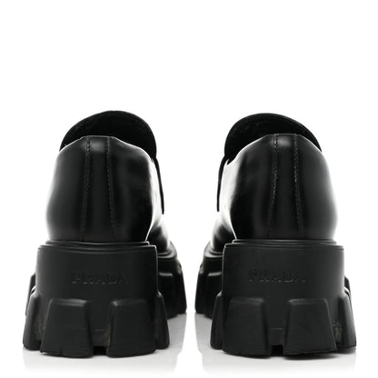 Prada Spazzolato Rois Metal Triangle Logo Monolith 55mm Loafers 37.5 Black 4 of 23