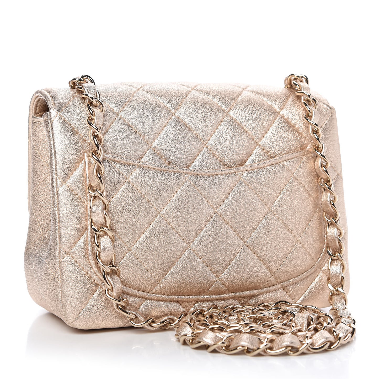 Metallic Lambskin Quilted Mini Square Flap Gold