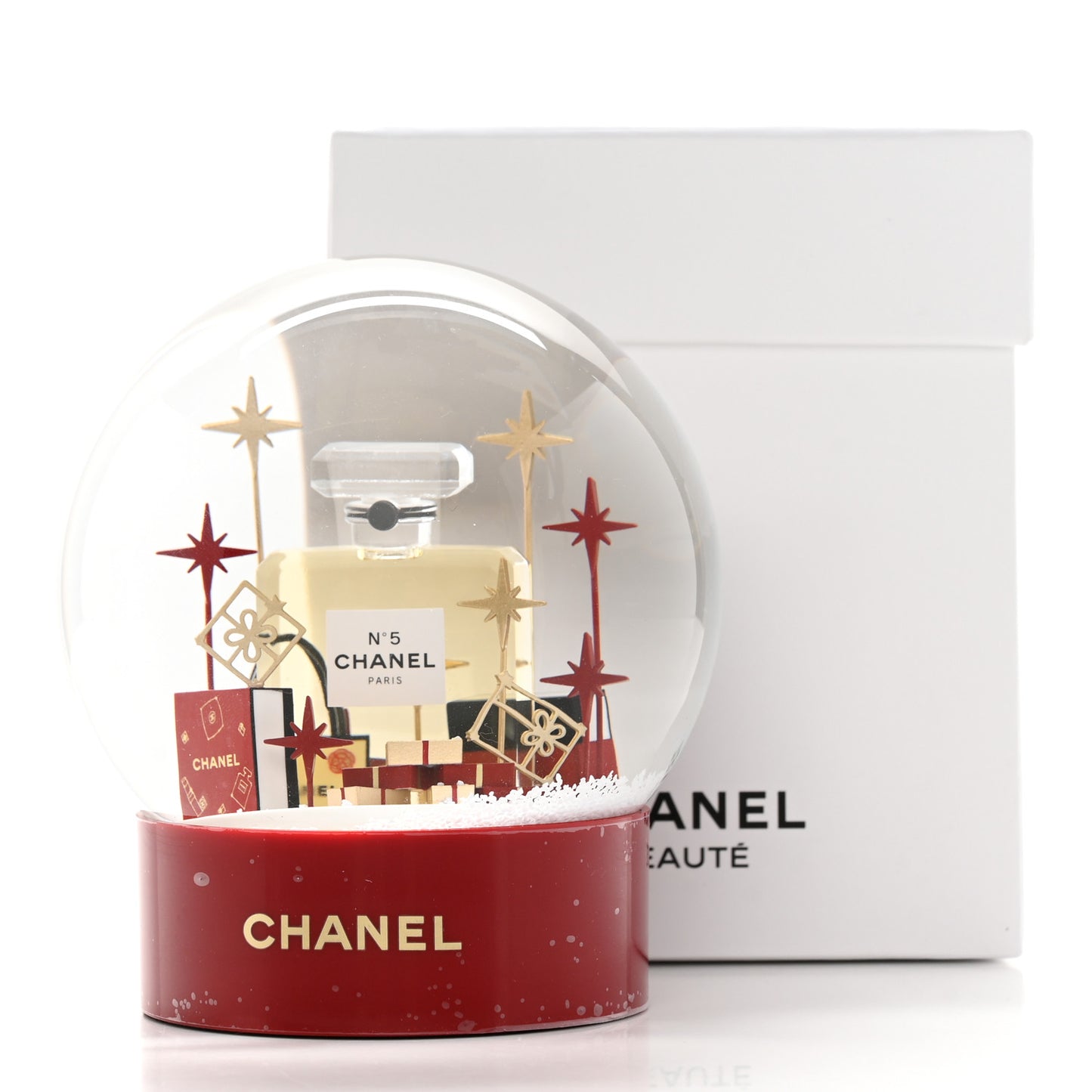 Glass N°5 Perfume Bottle Snow Globe Red