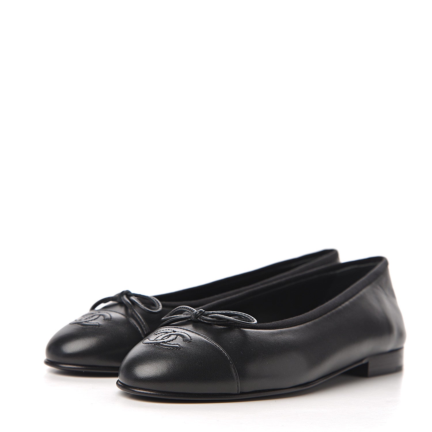 Chanel Lambskin Cap Toe Ballerina Flats 38 Black 3 of 8