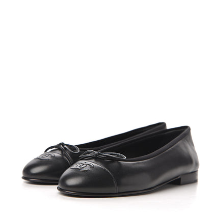 Chanel Lambskin Cap Toe Ballerina Flats 38 Black 3 of 8