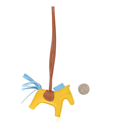 Hermes Milo Lambskin Grigri Rodeo Horse Bag Charm PM Jaune de Naples Celeste Gold 2 of 5