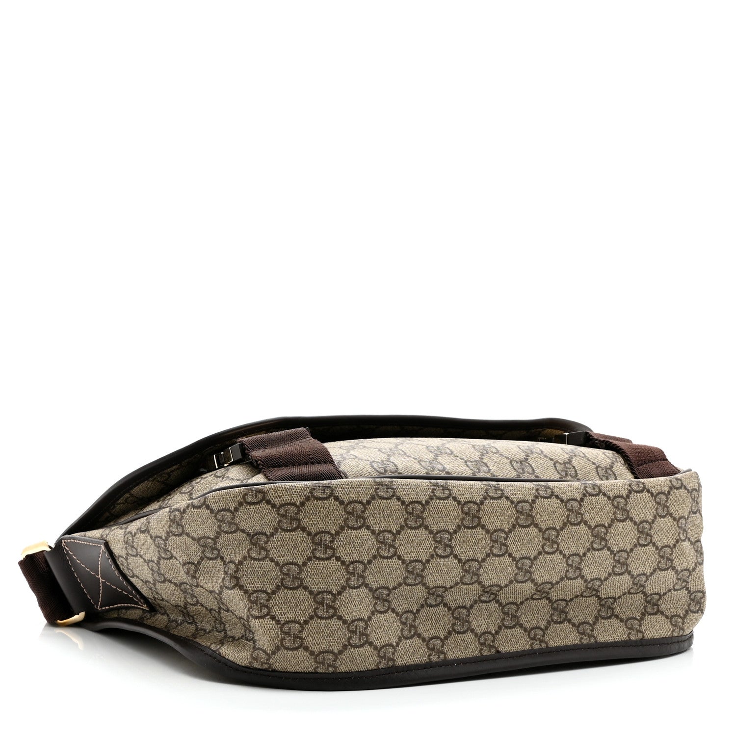 Gucci GG Plus Monogram Medium Double Buckle Flap Messenger Bag Beige Dark Brown 4 of 10