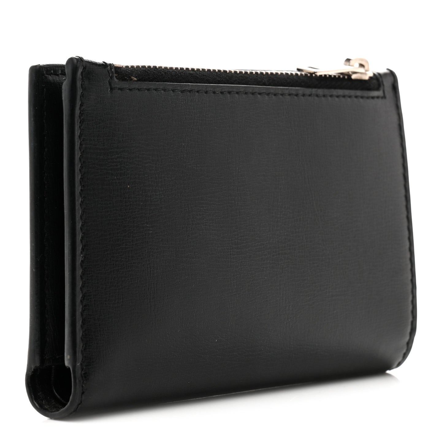 Calfskin Monogram Bi Fold Zipped Wallet Black