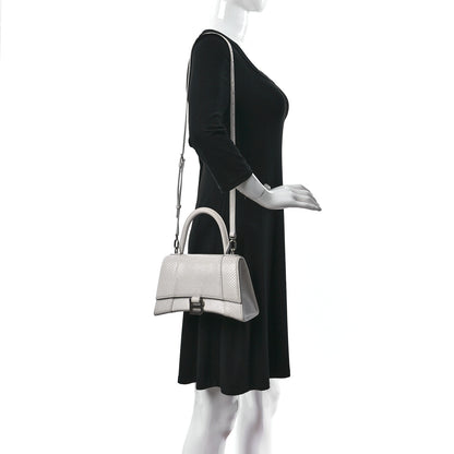 Balenciaga Calfskin Snake Embossed Small Hourglass Top Handle Bag White 2 of 14