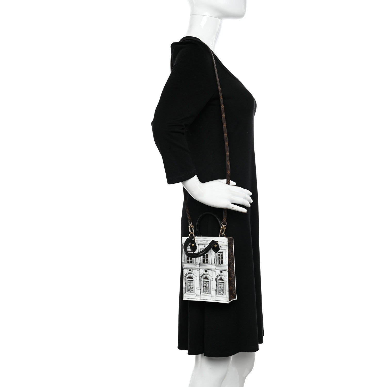 Louis Vuitton X FORNASETTI Calfskin Architettura Petit Sac Plat Black White 2 of 10