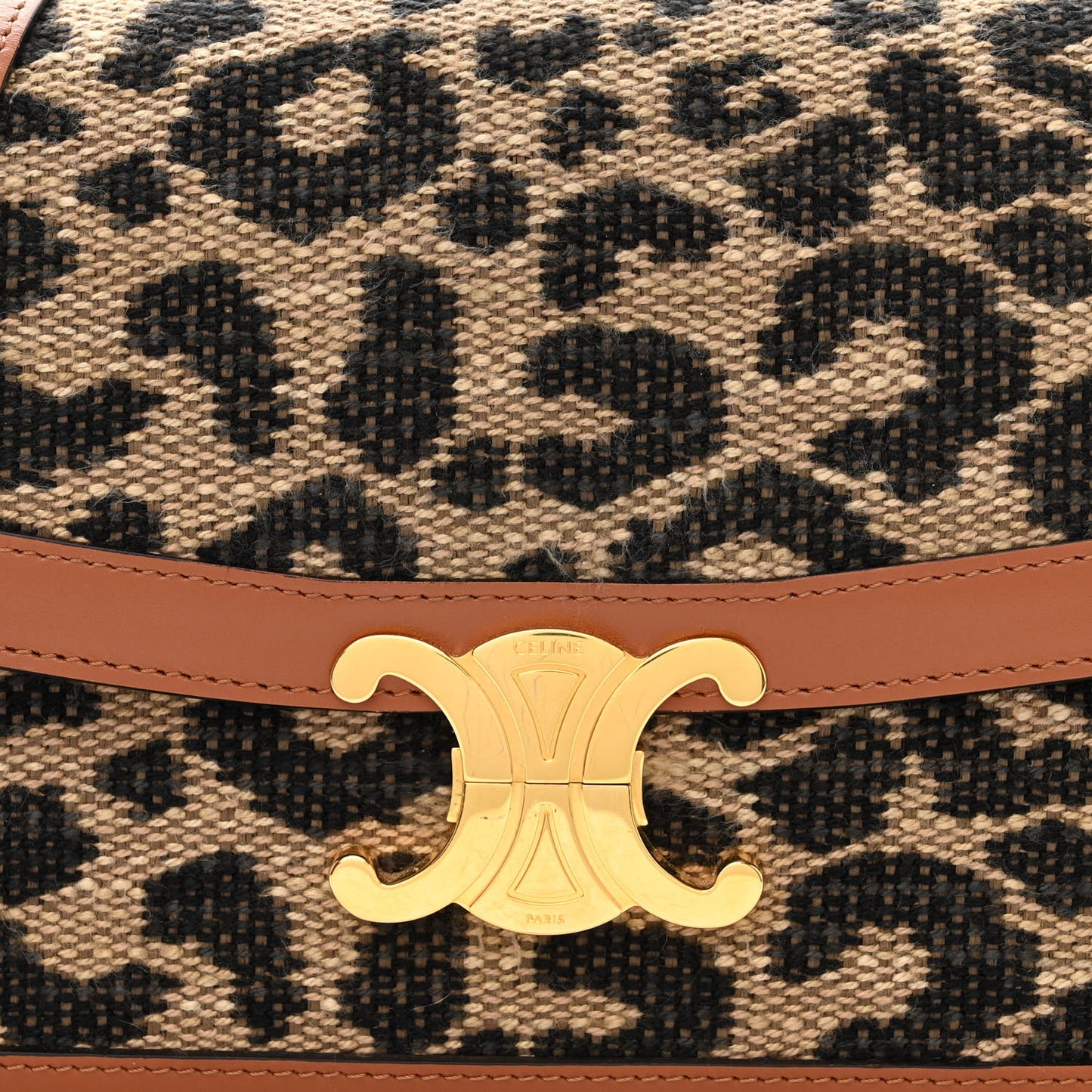 Natural Calfskin Leopard Print Triomphe Jacquard Canvas Medium Triomphe Bag Natural Tan