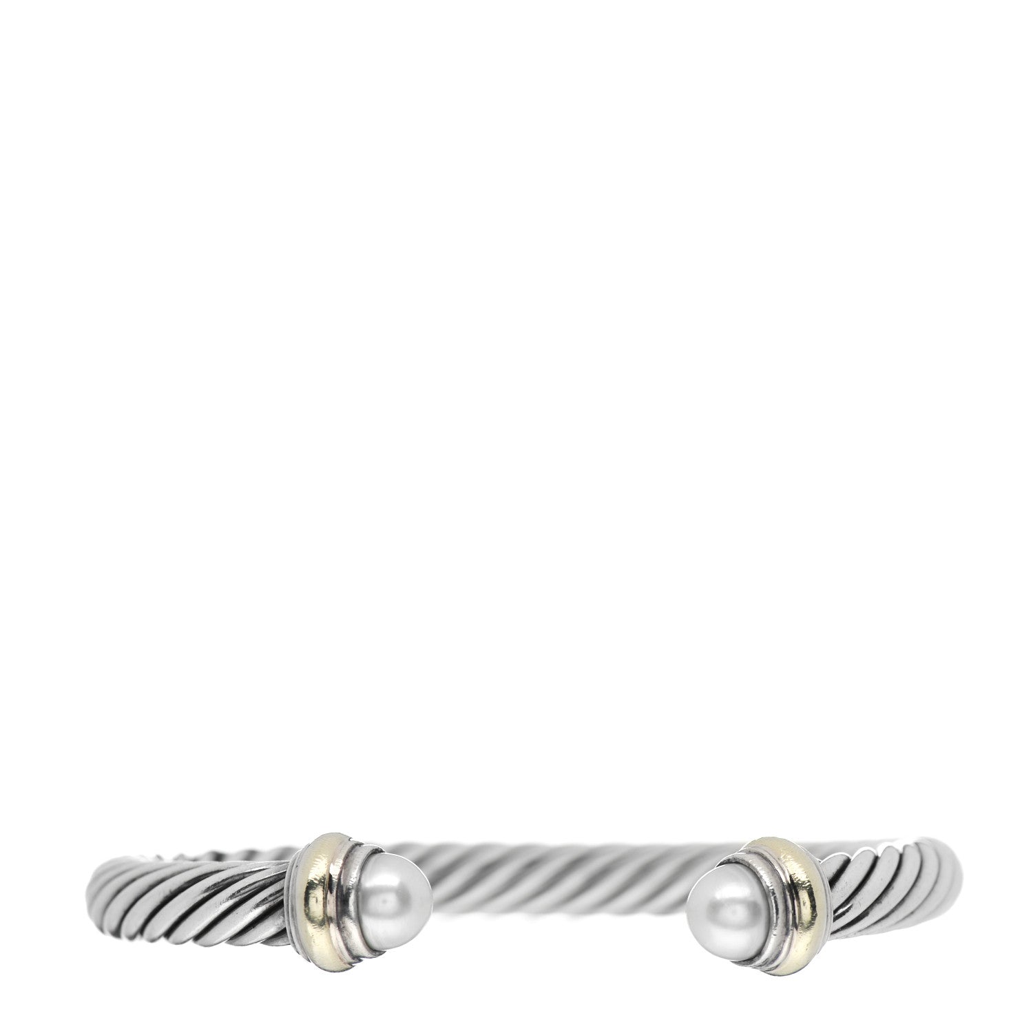 David Yurman Sterling Silver 14K Yellow Gold Pearl 7mm Cable Classics Bracelet 1 of 4