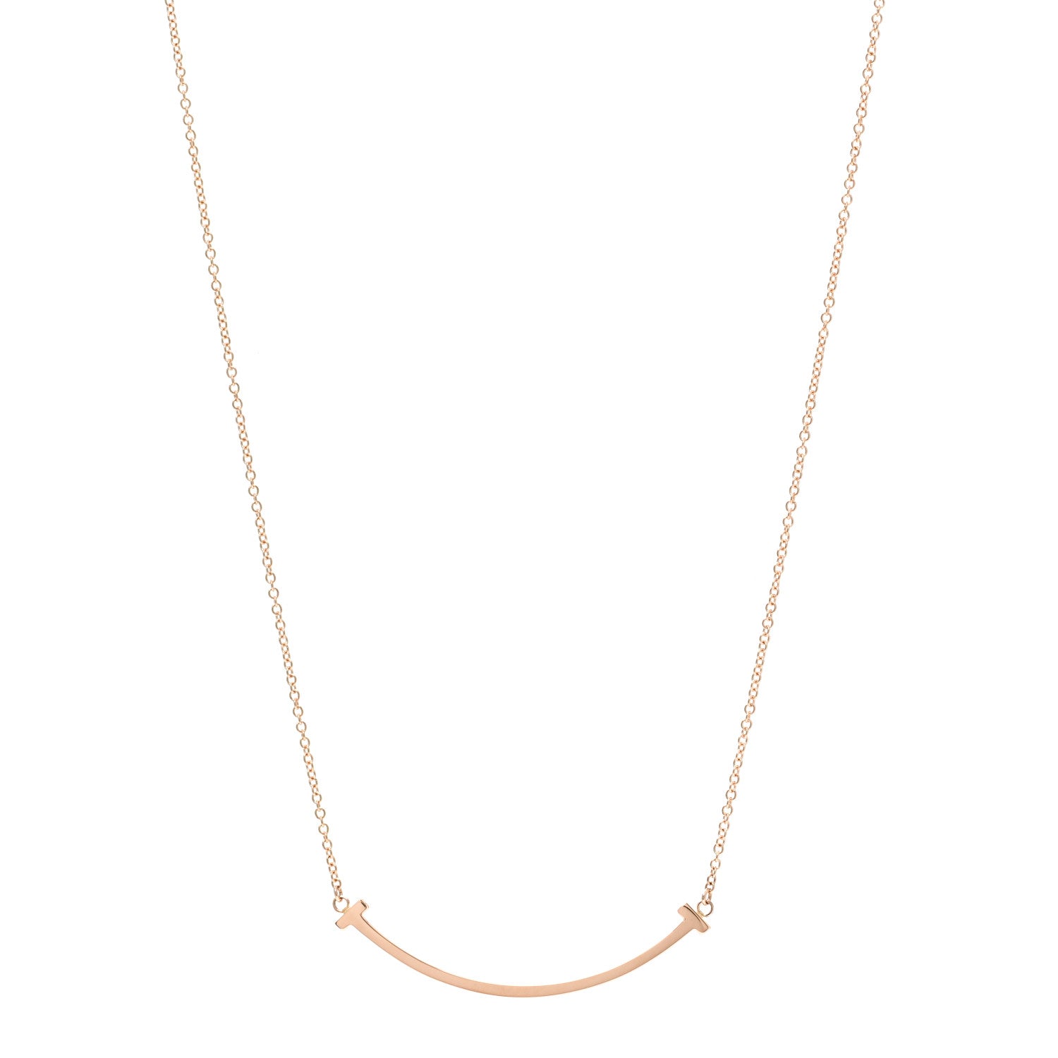 Tiffany 18K Rose Gold Small T Smile Pendant Necklace 1 of 6