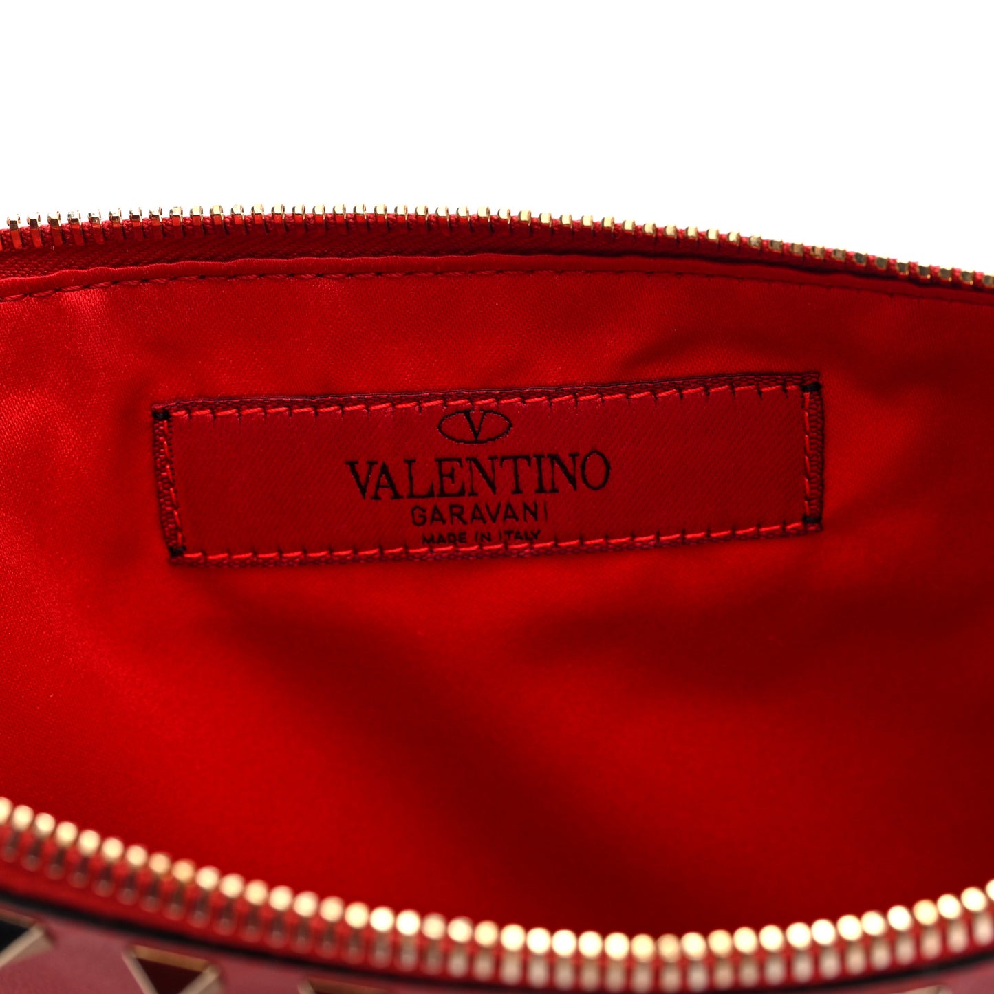 Vitello Large Rockstud Zip Pouch Red