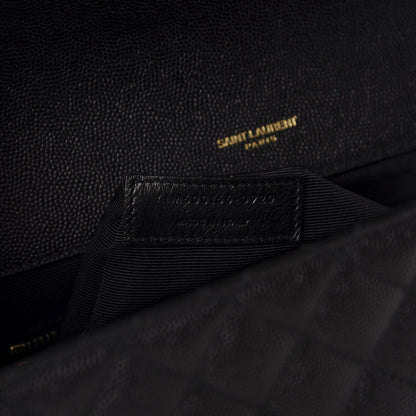 Saint Laurent Grain De Poudre Textured Mixed Matelasse Large Triquilt Monogram Satchel Black 10 of 11