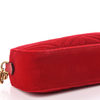 Gucci Velvet Matelasse Small GG Marmont Chain Shoulder Bag Hibiscus Red 8 of 11