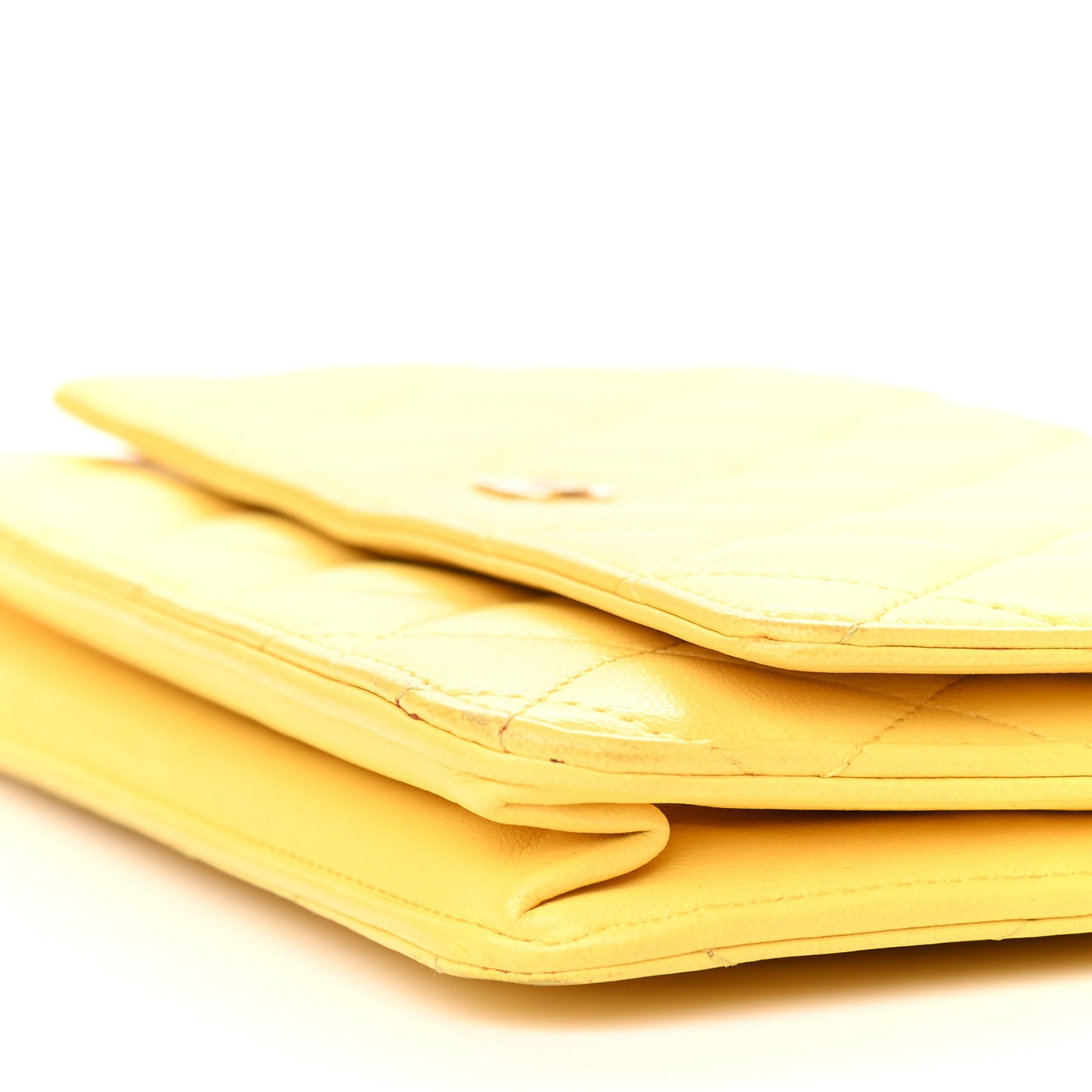Lambskin Quilted Wallet on Chain WOC Yellow