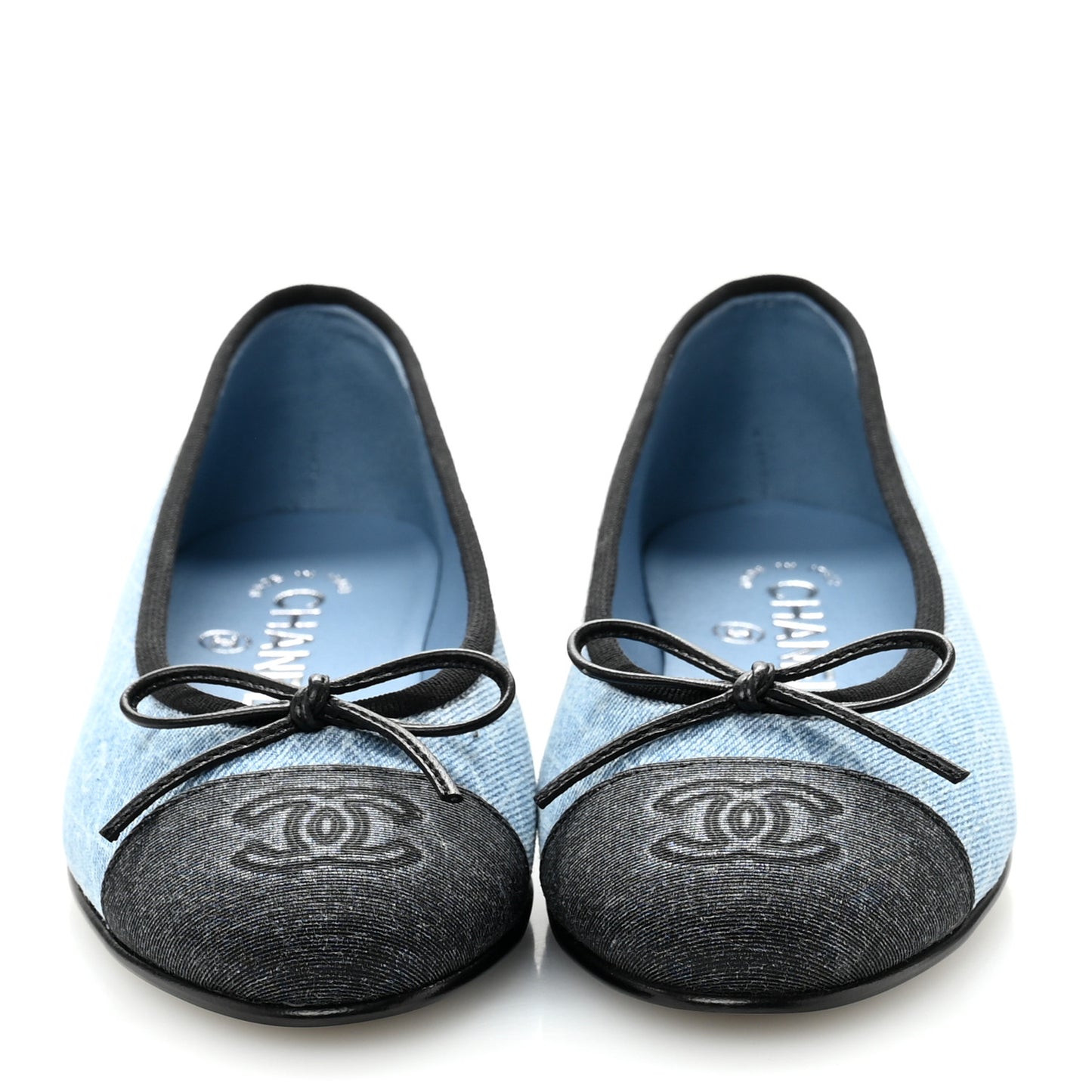 Denim Printed Quilt CC Cap Toe Ballerina Flats 35 Light Blue Dark Grey