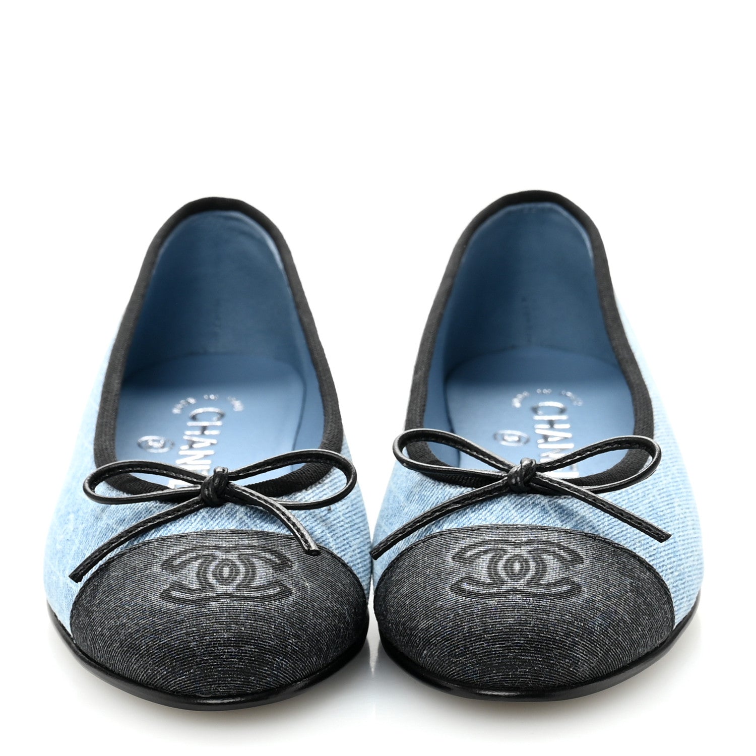 Chanel Denim Printed Quilt CC Cap Toe Ballerina Flats 35 Light Blue Dark Grey 3 of 10