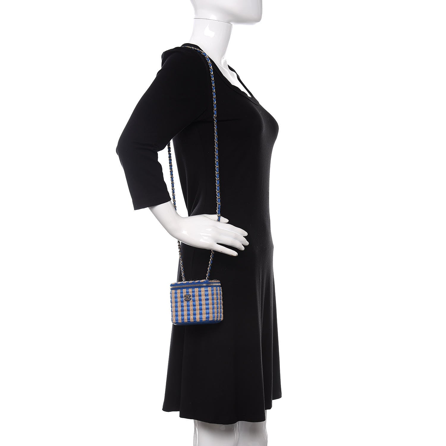 Chanel Raffia Jute Striped Mini Vanity Case With Chain Blue Beige 2 of 11