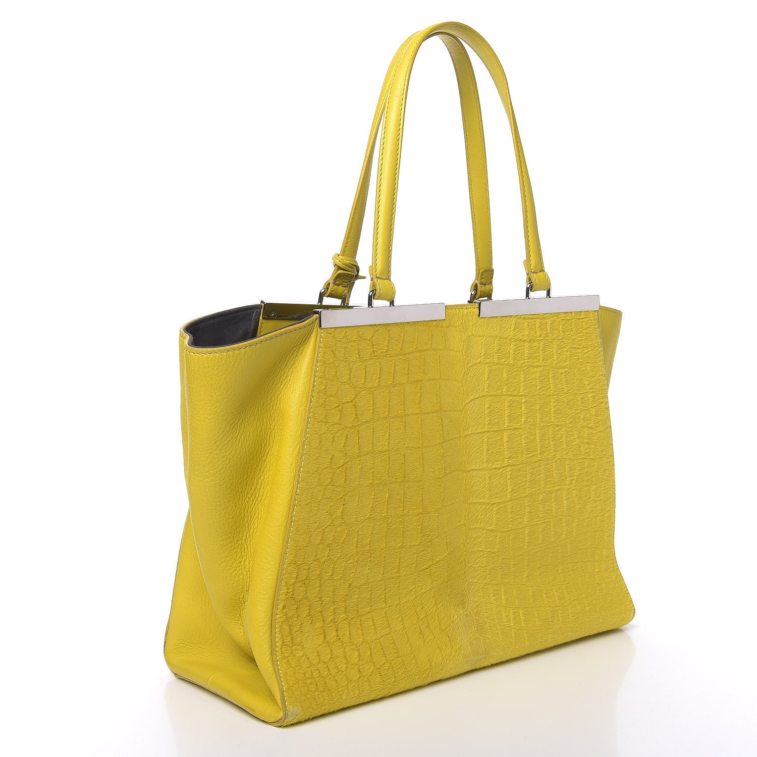Fendi Vitello Calf Hair Crocodile Embossed Large 3Jours Tote Sunflower Cedro 2 of 14