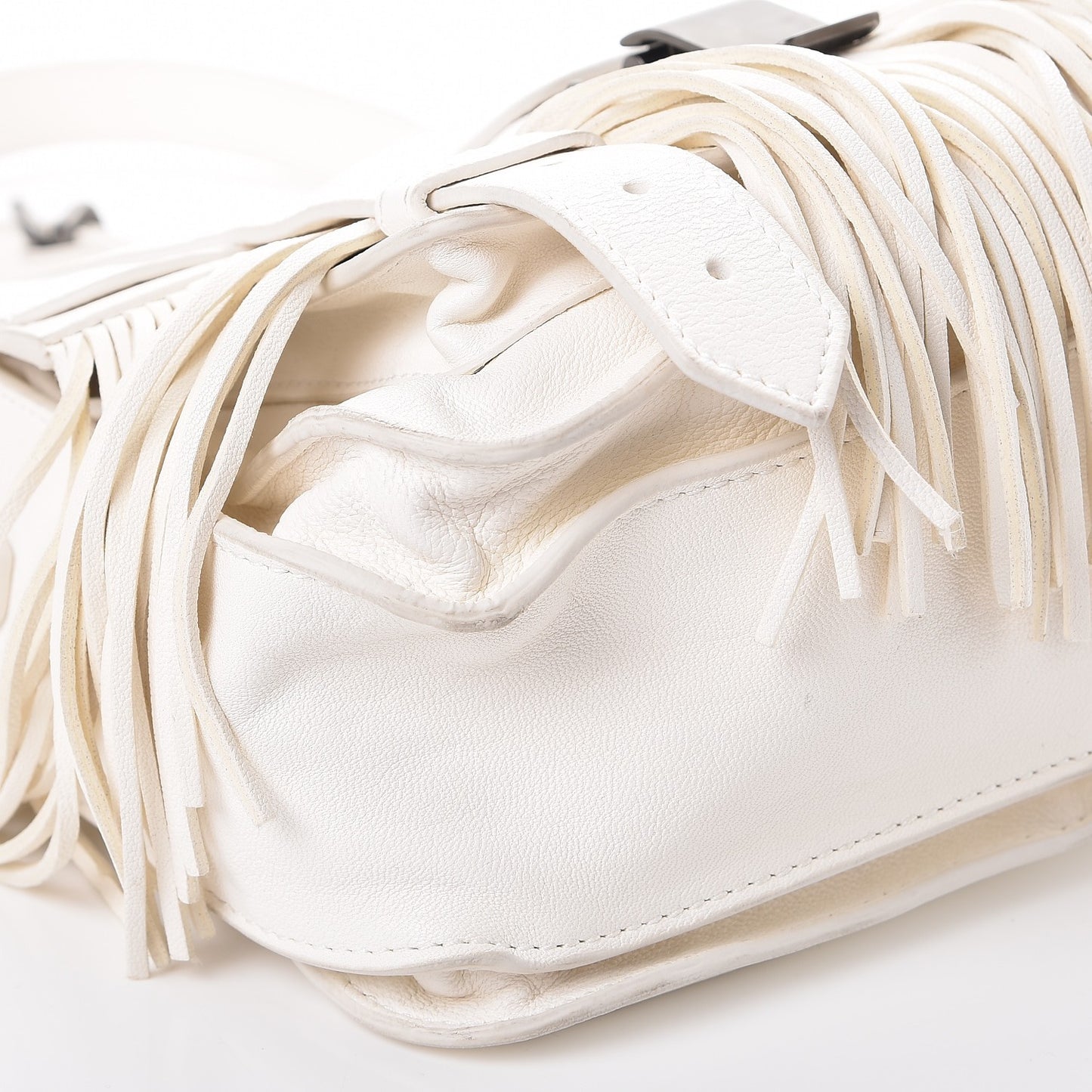 Lambskin Fringe PS1 Crossbody Pouch White