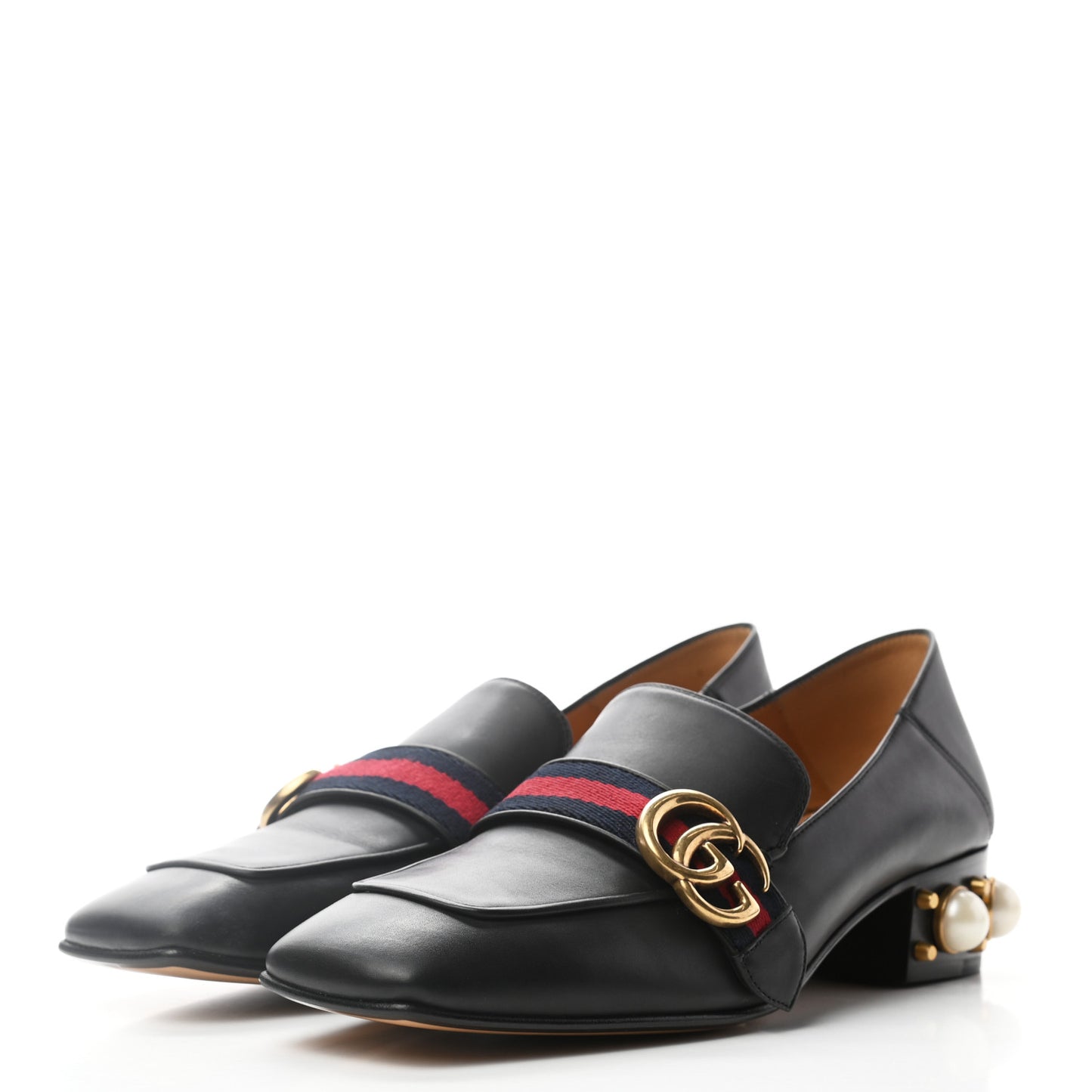 Betis Glamour Calfskin Web Pearl Embellished Peyton 35mm Loafer Pumps 39 Black