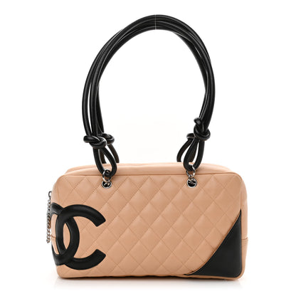 Chanel Calfskin Quilted Large Cambon Bowler Beige Black 1 of 12