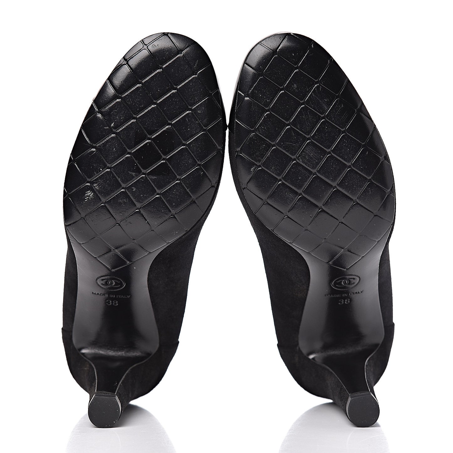 Suede Patent Calfskin Cap Toe CC Pumps 38 Black