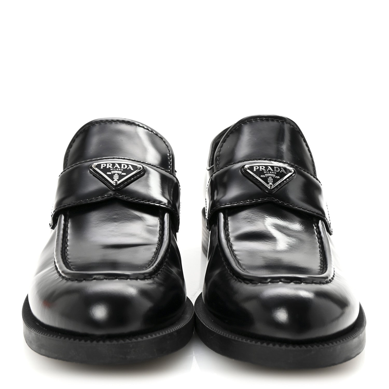Prada Spazzolato Metal Triangle Logo 20mm Loafers 40 Black 3 of 9