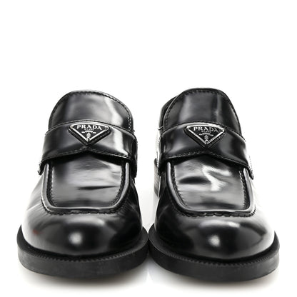 Prada Spazzolato Metal Triangle Logo 20mm Loafers 40 Black 3 of 9