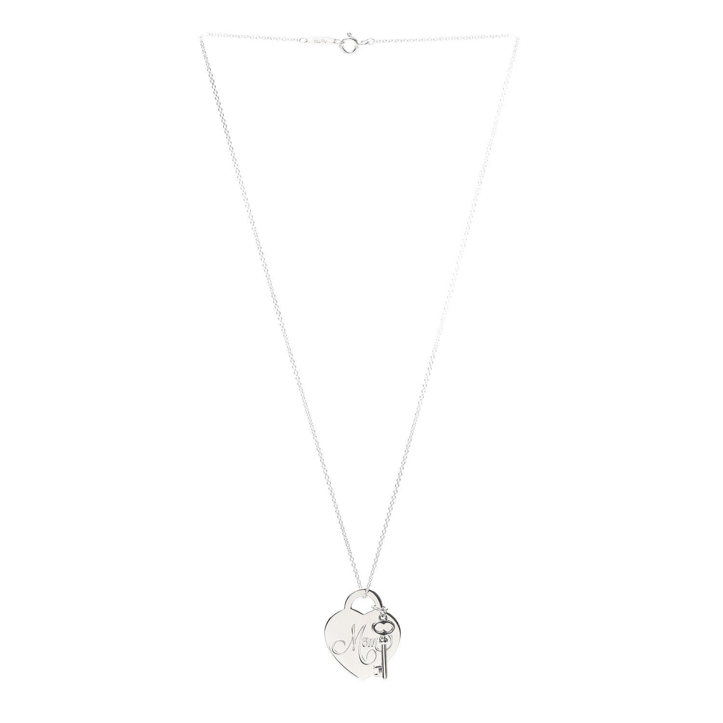 Sterling Silver Mom Heart Tag Key Pendant Necklace