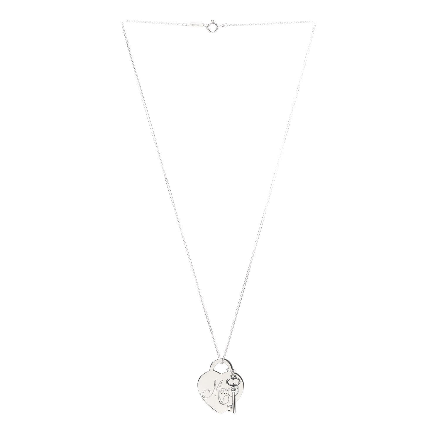 Tiffany Sterling Silver Mom Heart Tag Key Pendant Necklace 3 of 6