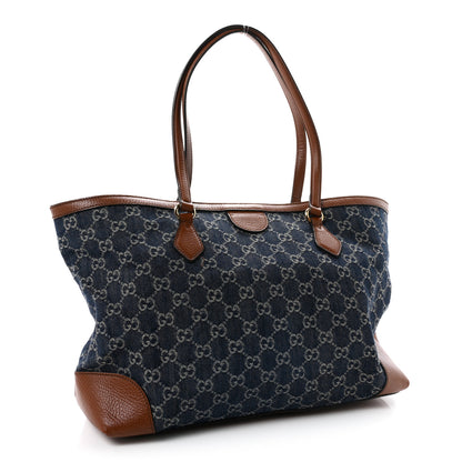 Gucci New Denim GG Monogram Medium Ophidia Shopping Tote Blue Tea Cuir 3 of 11