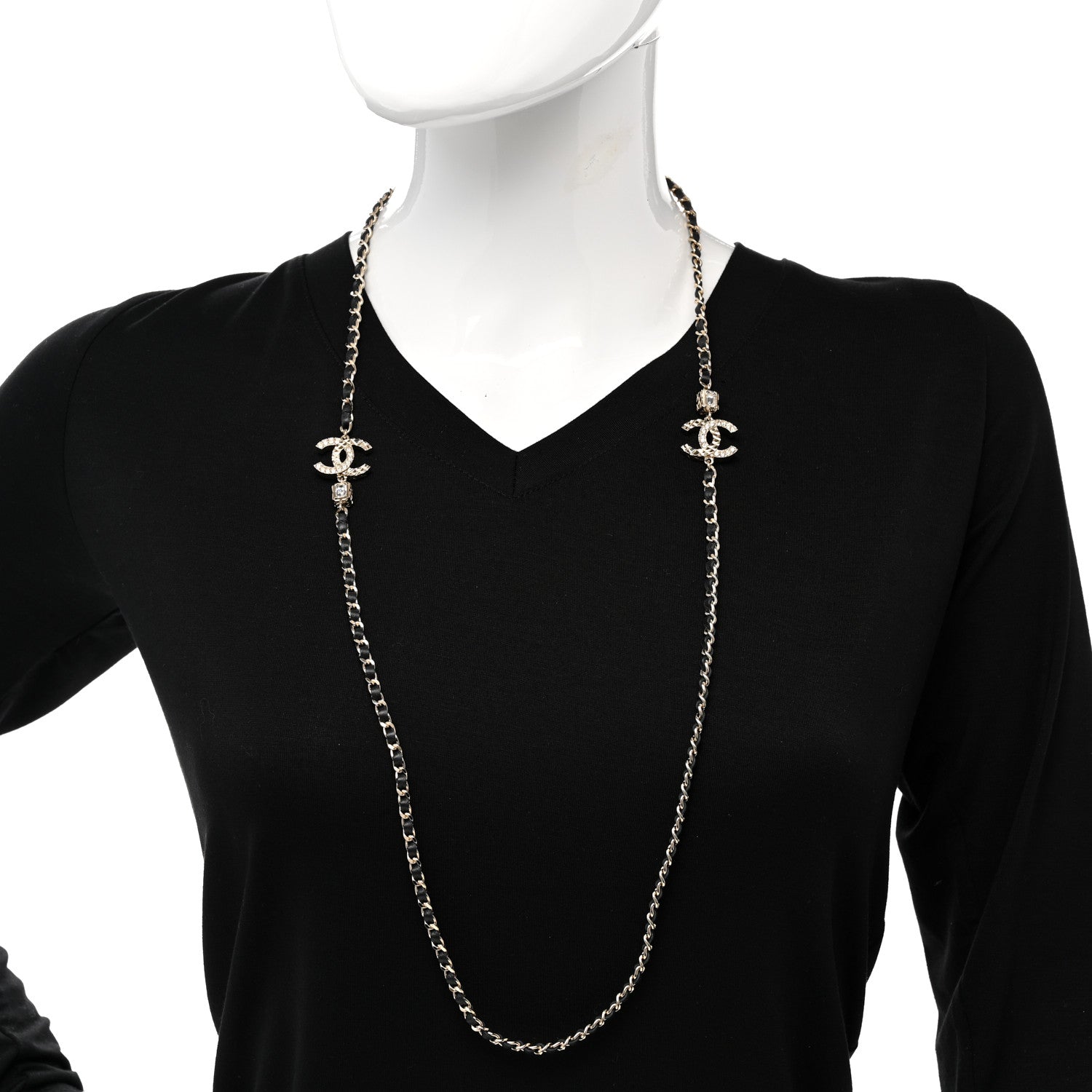 Chanel Metal Lambskin Crystal CC Necklace Black Gold 2 of 6