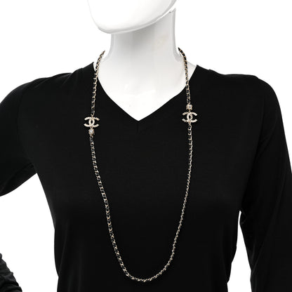 Chanel Metal Lambskin Crystal CC Necklace Black Gold 2 of 6