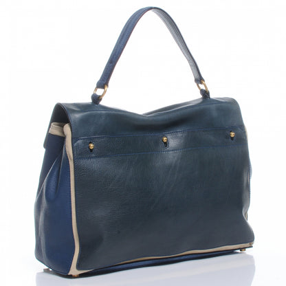 Saint Laurent Leather Nubuck Crocodile Embossed Large Muse Two Blue 3 of 7