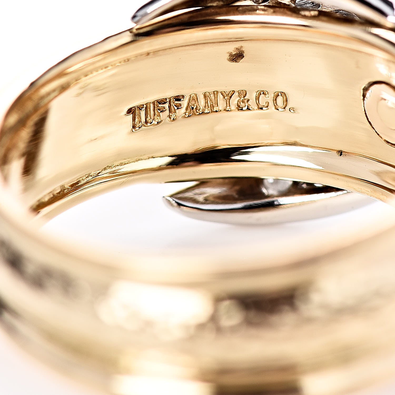 Tiffany 18K Yellow Gold Platinum Diamond Schlumberger X Ring 47 4 6 of 6