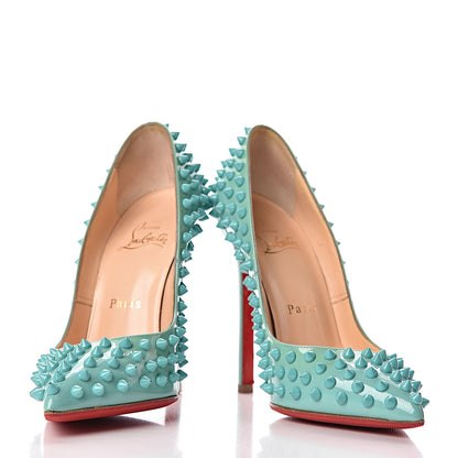 Christian Louboutin Patent Pigalle Spikes 120 Pumps 37 Aquamarine 5 of 13