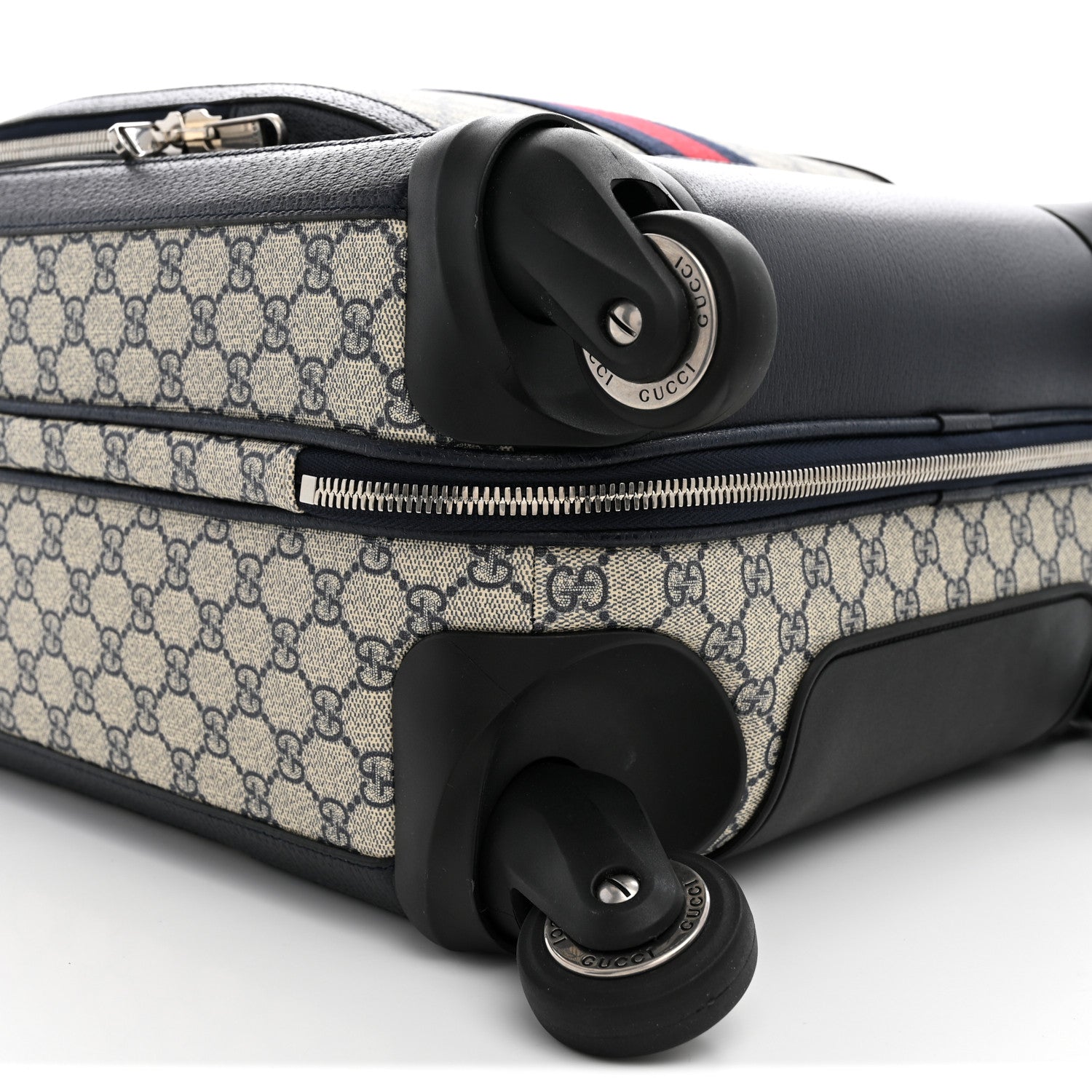 Gucci GG Supreme Monogram Textured Dollar Calfskin Web Small Savoy Cabin Trolley Beige Blue 8 of 9