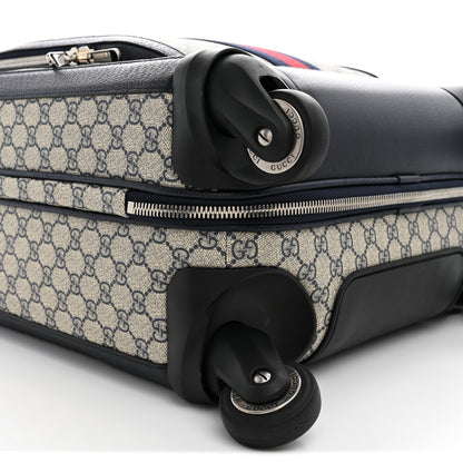 Gucci GG Supreme Monogram Textured Dollar Calfskin Web Small Savoy Cabin Trolley Beige Blue 8 of 9