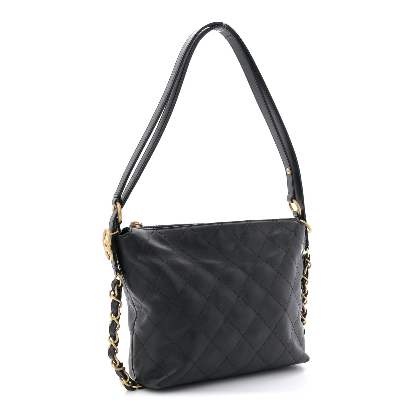 Calfskin Quilted Convertible CC Chain Hobo Black