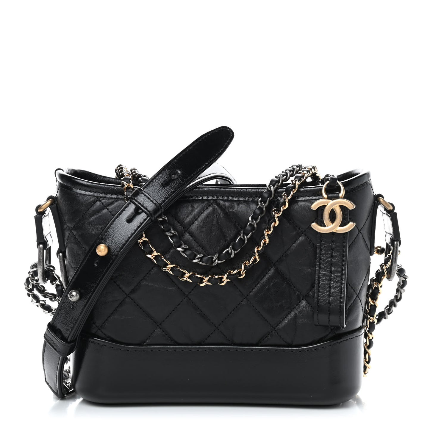 Aged Calfskin Quilted Small Gabrielle Hobo Black