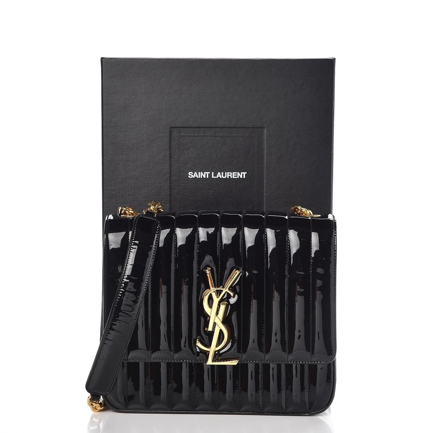 Patent Matelasse Monogram Large Vicky Chain Bag Black