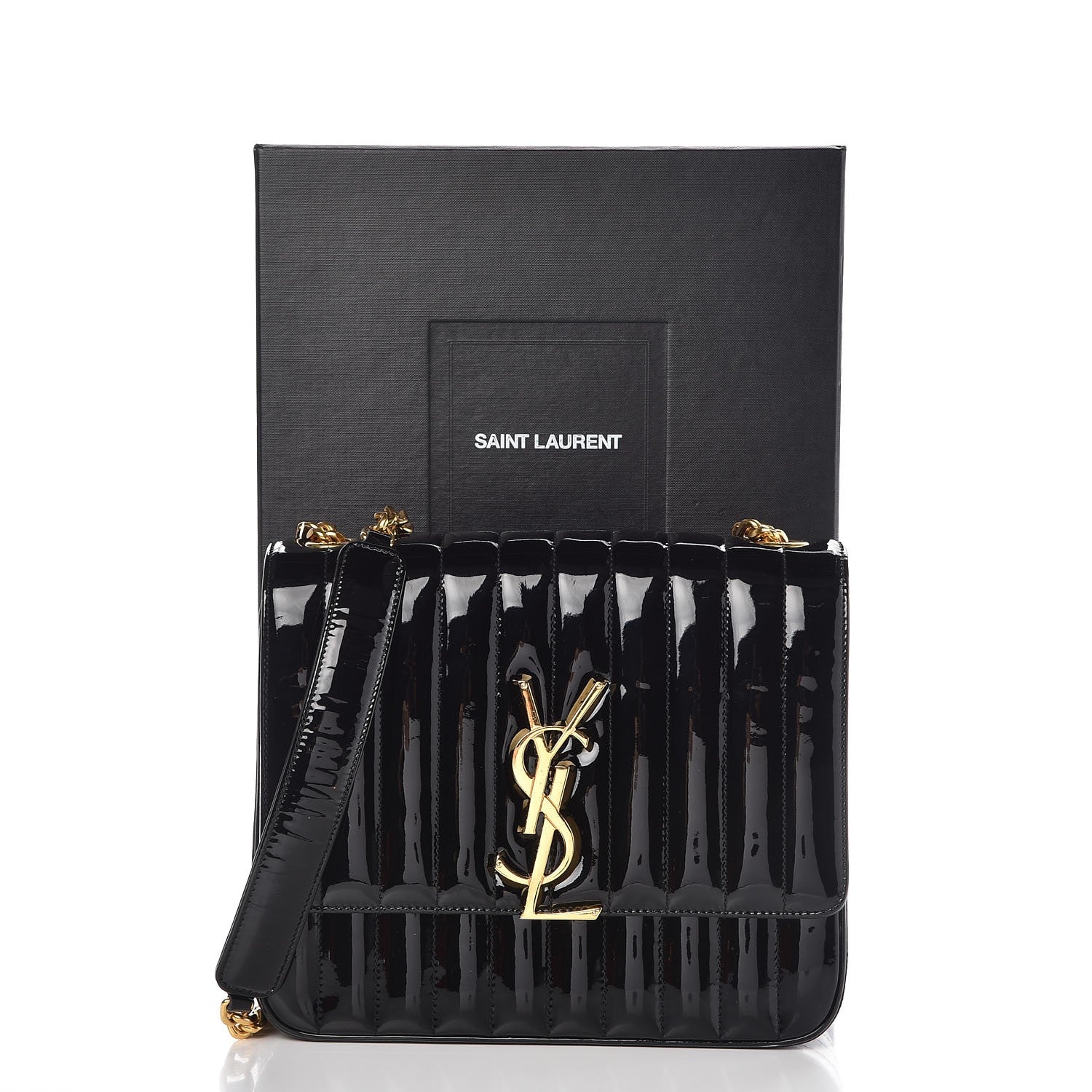 Saint Laurent Patent Matelasse Monogram Large Vicky Chain Bag Black 11 of 11