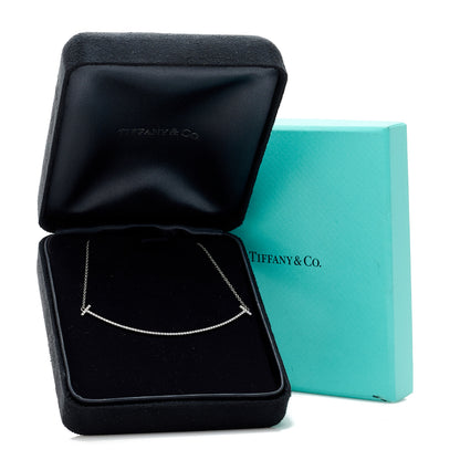 Tiffany 18K White Gold Diamond Large T Smile Pendant Necklace 6 of 6