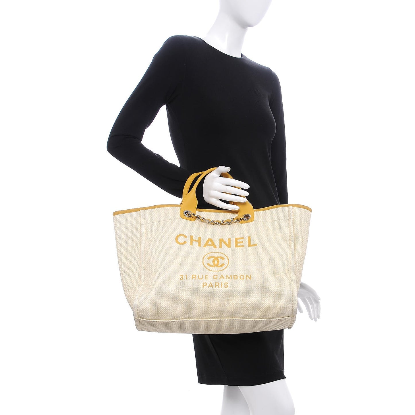 Woven Straw Raffia Large Deauville Tote Yellow