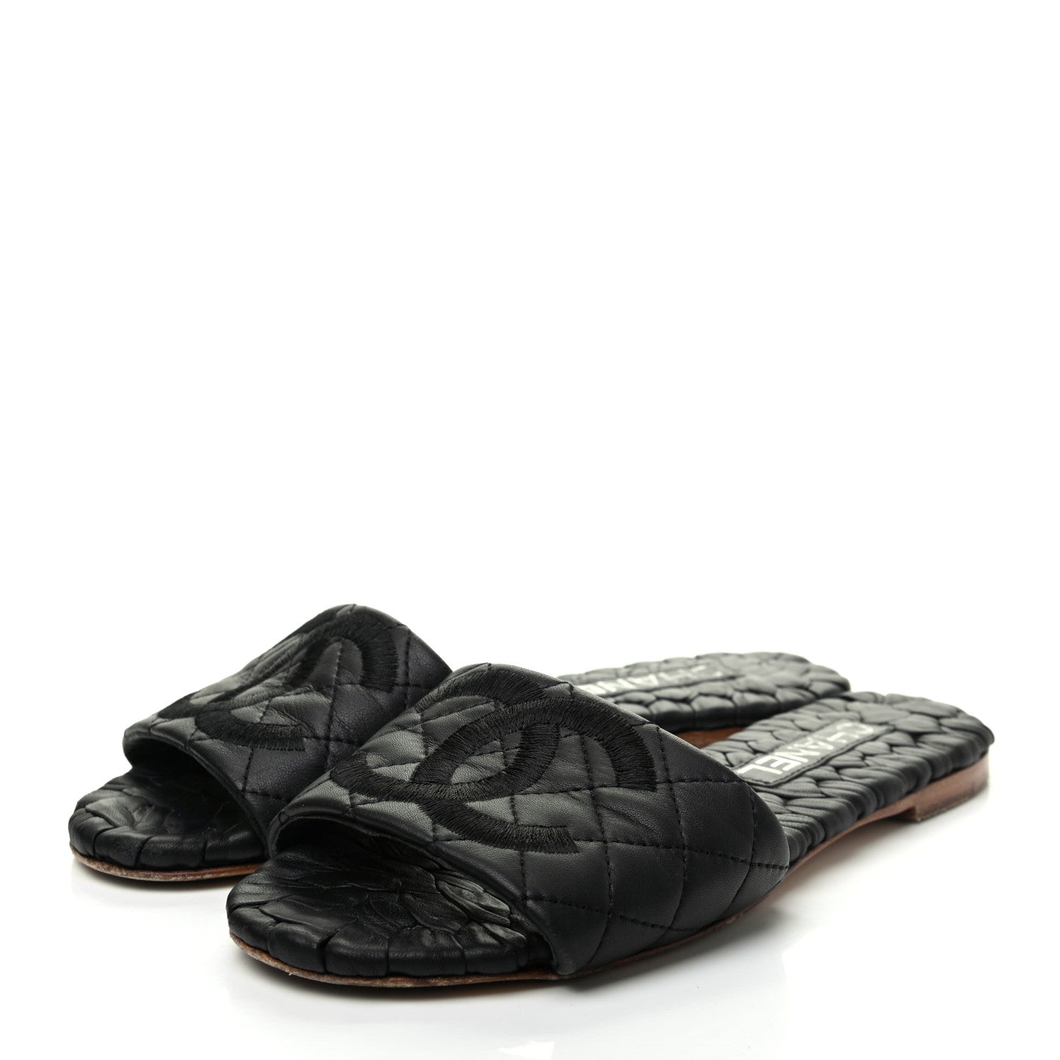 Chanel Lambskin Quilted Embroidered CC Mules Sandals 36 Black 3 of 15
